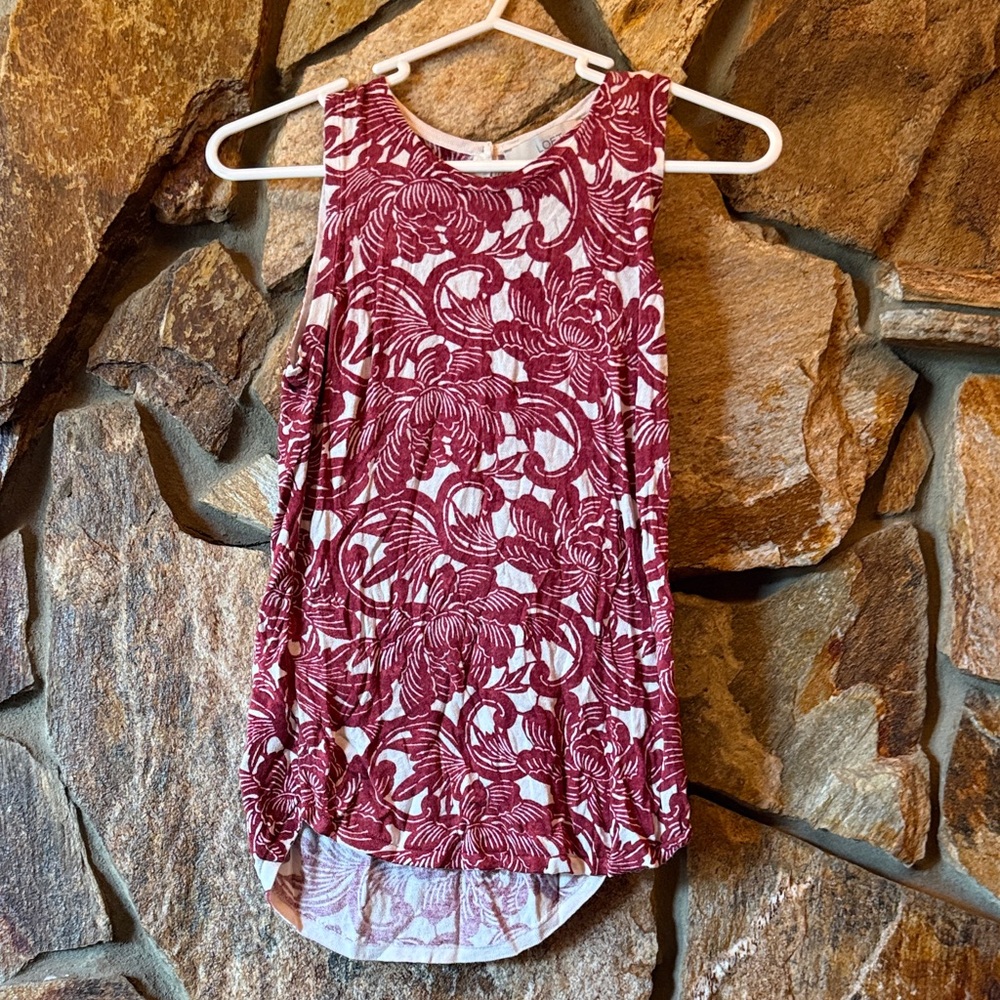 LOFT Burgundy and White Floral Top